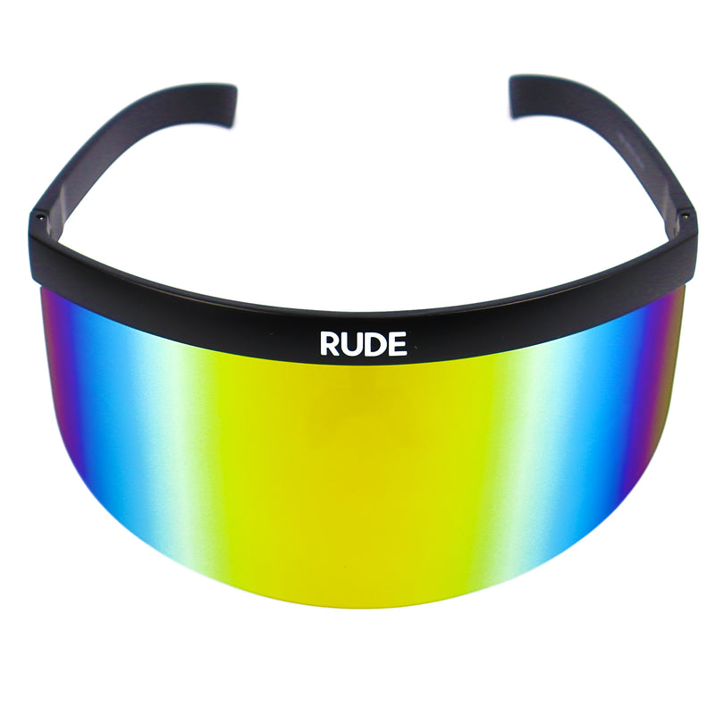 Gold Rainbow Mirror Visor with Black Frames - Rude Rainbow Gay Party Summer