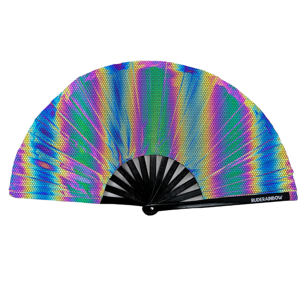 Holographic Rainbow Party Fan - Hexagon