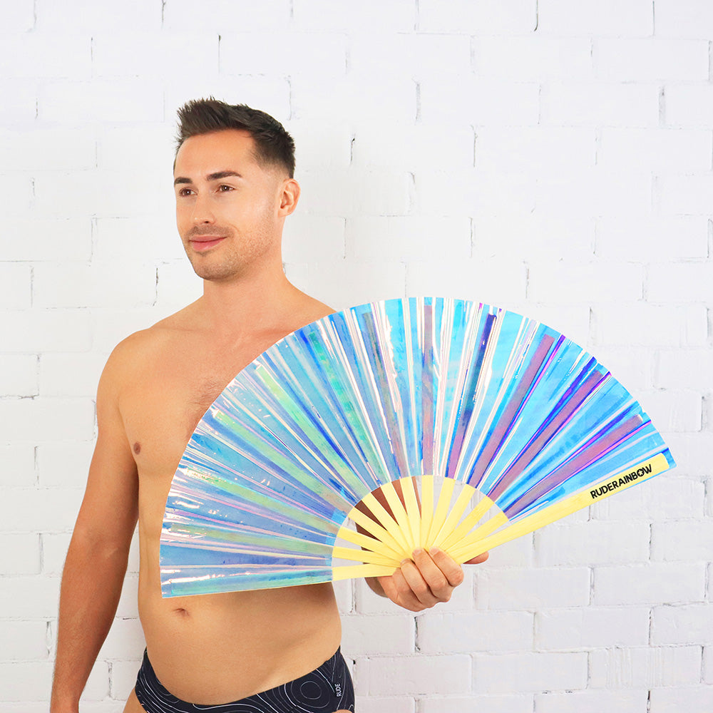 Iridescent PVC Party Fan - Gold/Pink (Light)