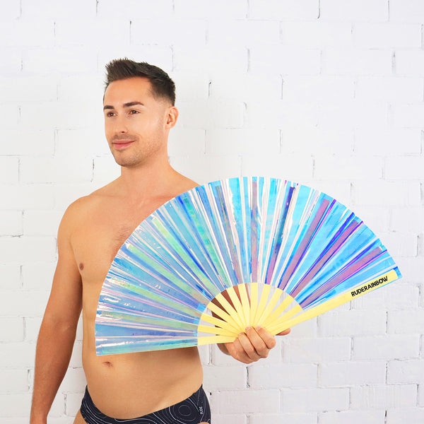 Iridescent PVC Party Fan - Gold/Pink (Light)