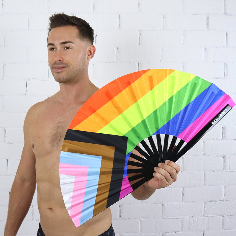 Rainbow Progress Pride UV Party Fan