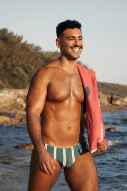 Evergreen Stripes Swim Brief