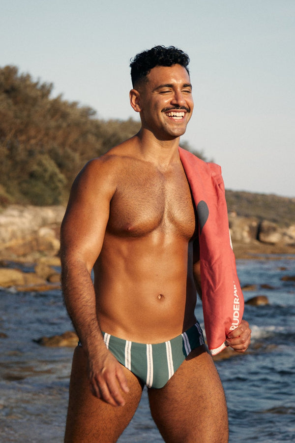 Evergreen Stripes Swim Brief