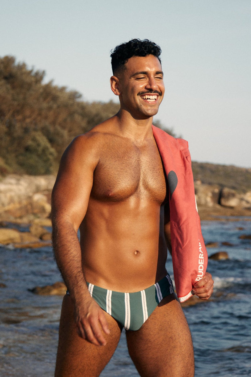 Evergreen Stripes Swim Brief