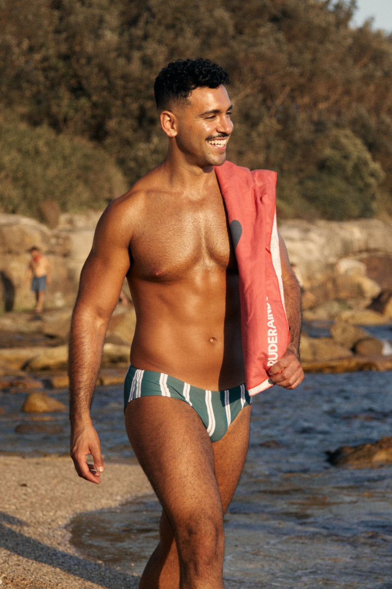Evergreen Stripes Swim Brief