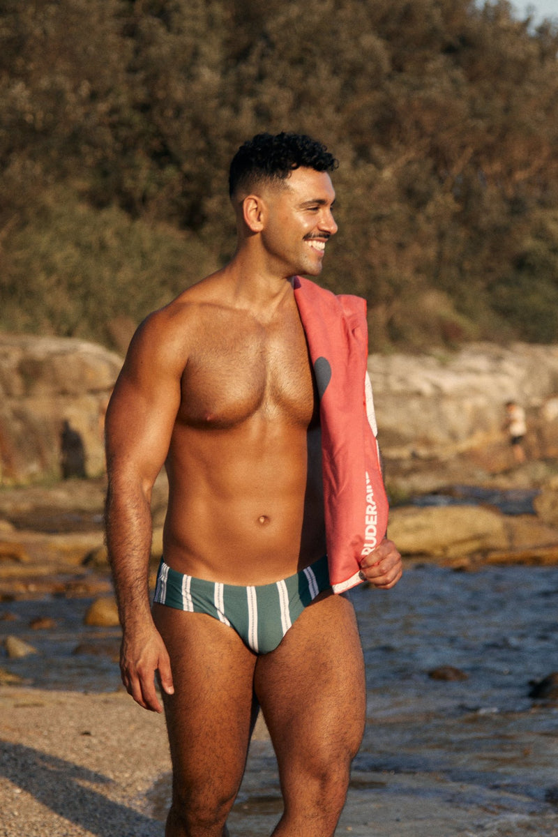 Evergreen Stripes Swim Brief