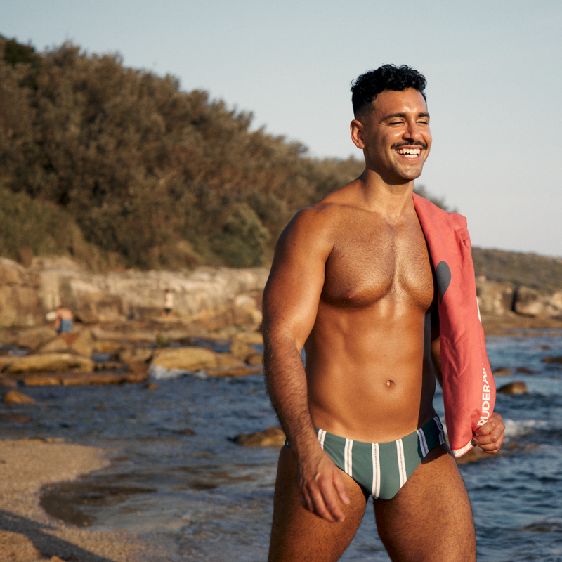 Evergreen Stripes Swim Brief