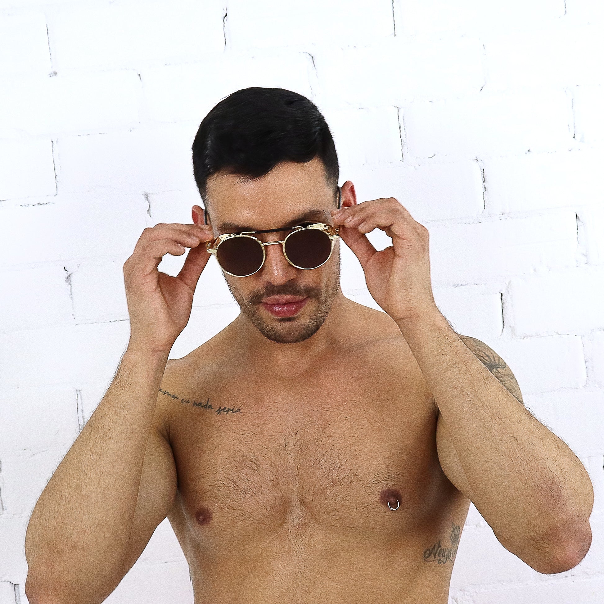 Steampunk Metal Sunglasses - Gold/Black