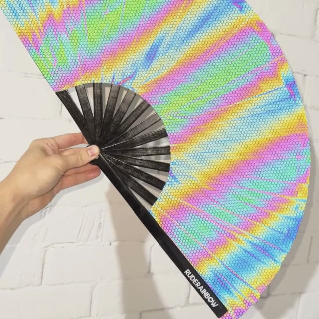 Holographic Rainbow Party Fan - Hexagon