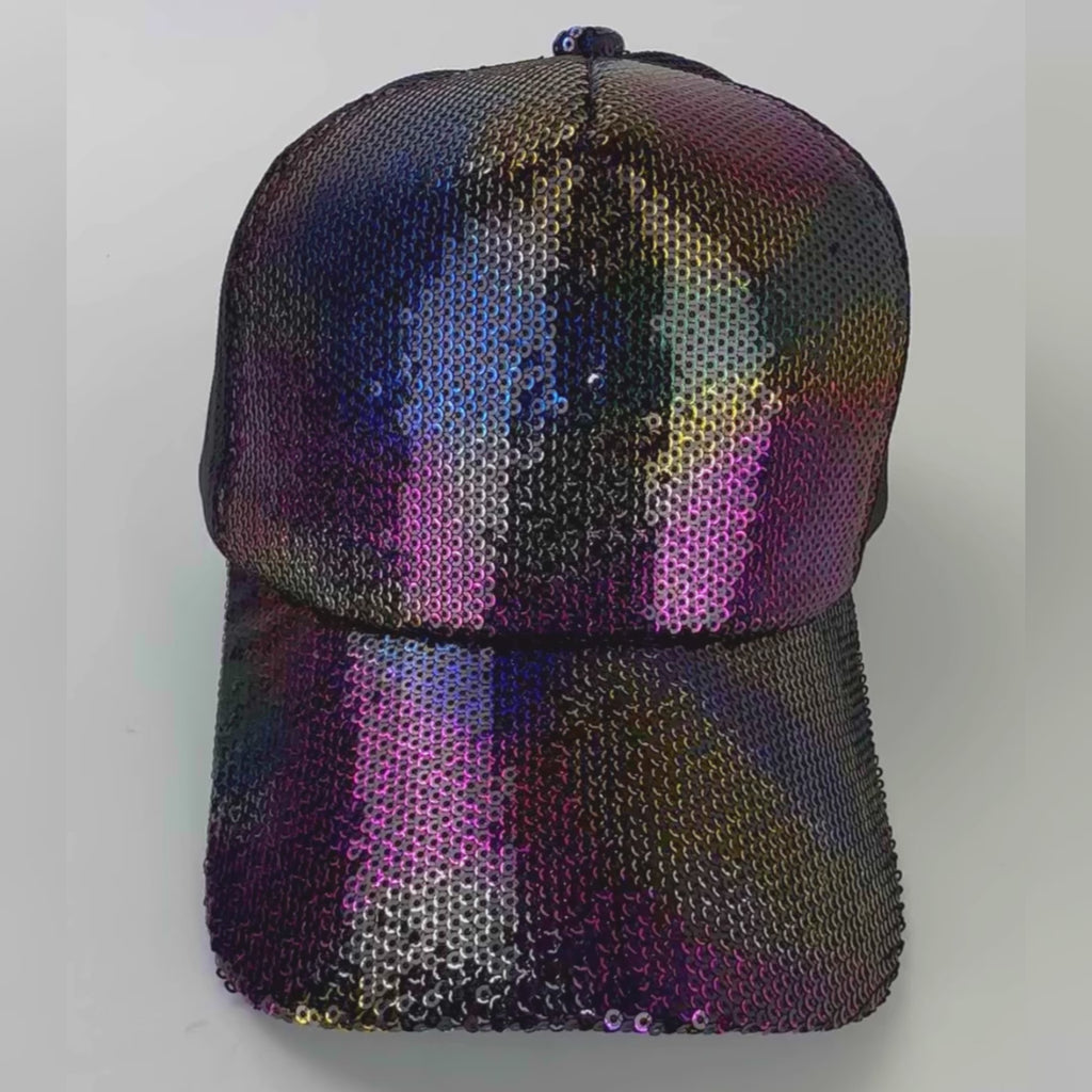 Disco Fever Black Rainbow Sequin Cap