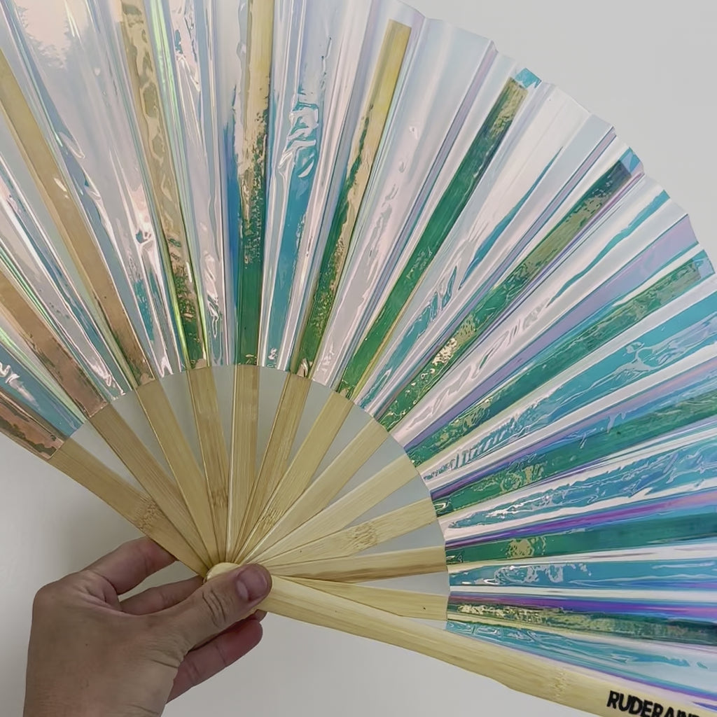 Iridescent PVC Party Fan - Gold/Pink (Light)