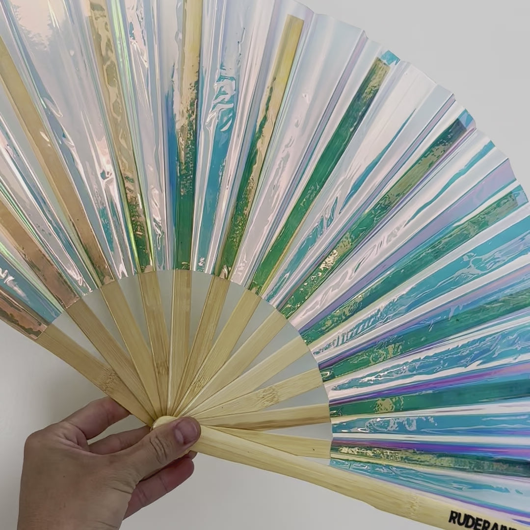 Iridescent PVC Party Fan - Gold/Pink (Light)