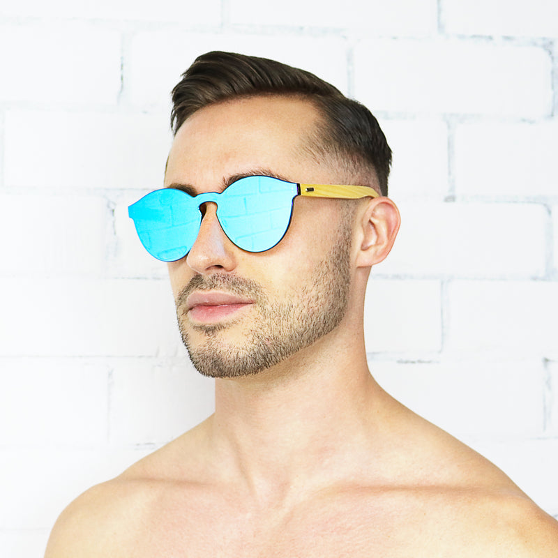 Blue Bamboo Reflective Sunglasses - Rude Rainbow Gay Party Summer