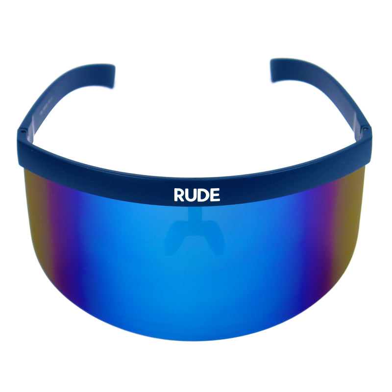 Blue Mirror Visor with Navy Blue Frames - Rude Rainbow Gay Party Summer