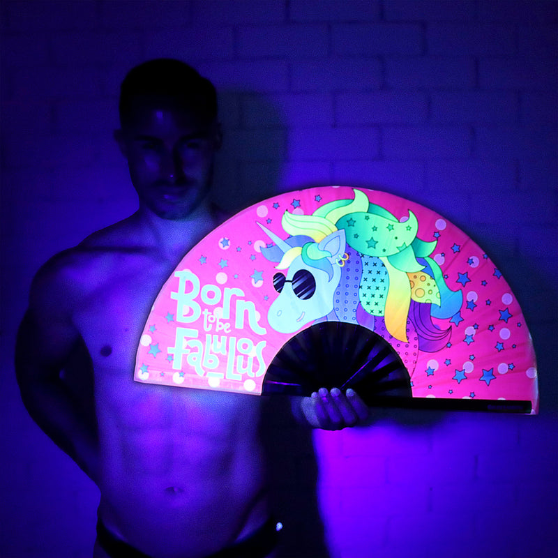 Fabulous Unicorn UV Party Fan - Rude Rainbow Gay Party Summer