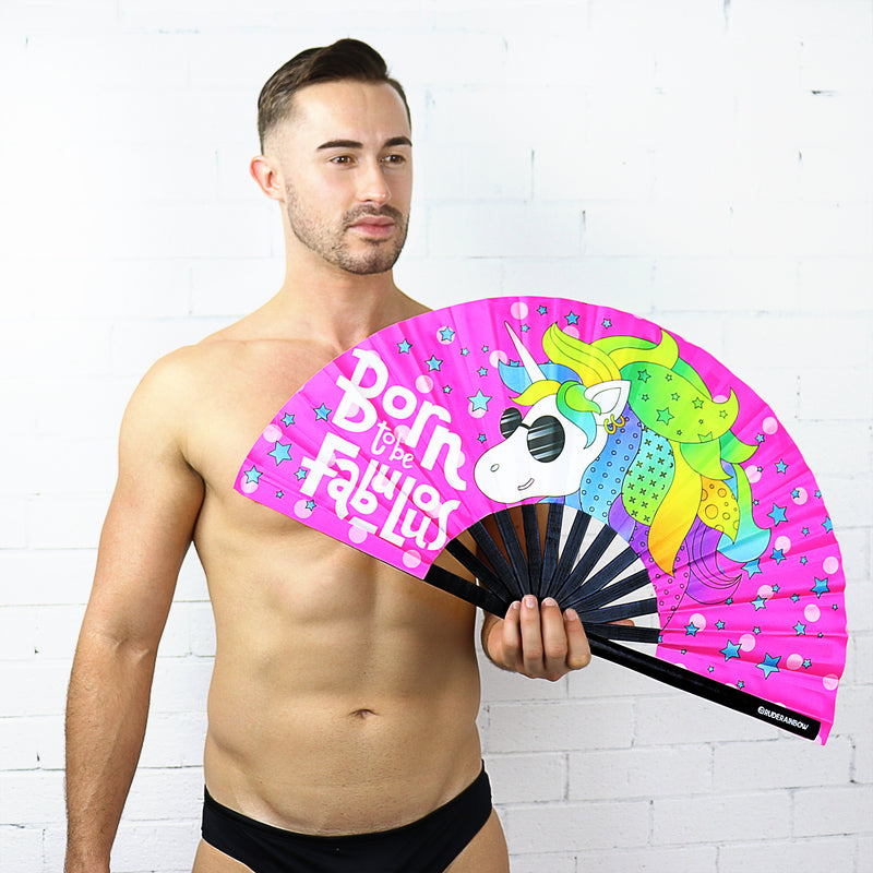 Fabulous Unicorn UV Party Fan - Rude Rainbow Gay Party Summer