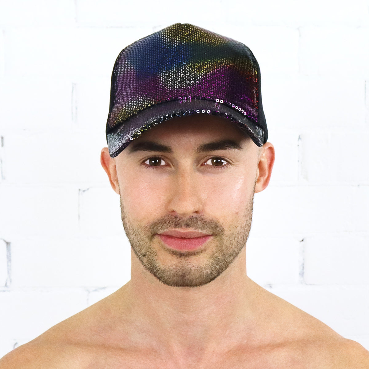 Disco Fever Black Rainbow Sequin Cap