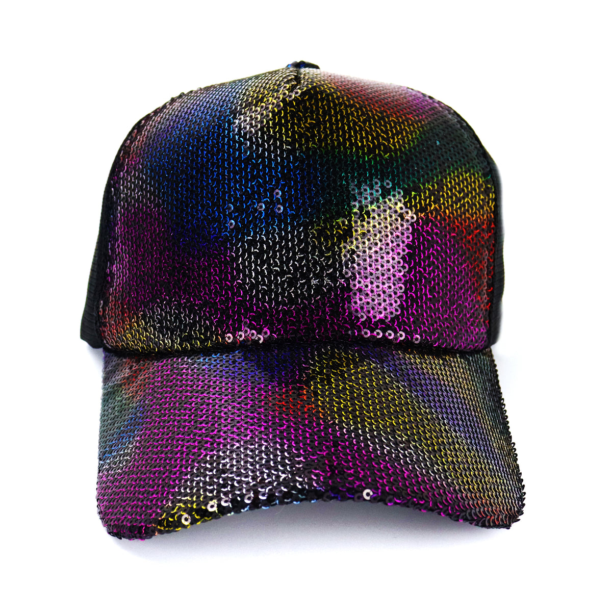 Disco Fever Black Rainbow Sequin Cap
