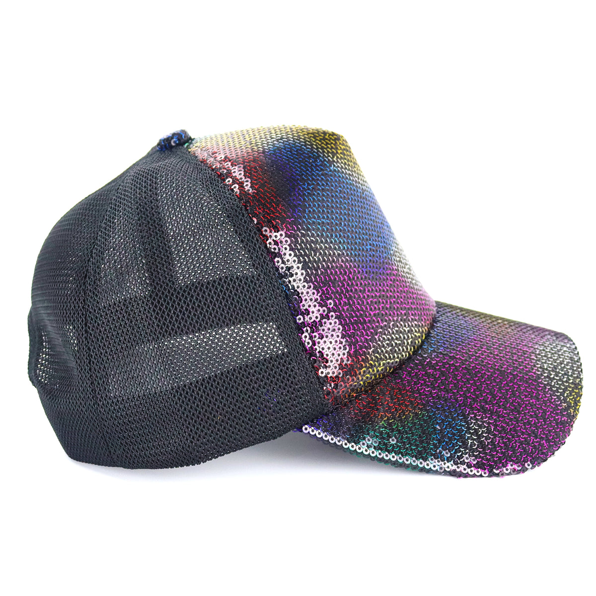 Disco Fever Black Rainbow Sequin Cap