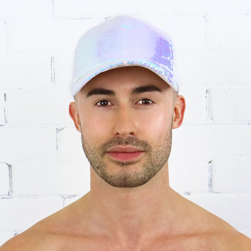 Disco Fever White Sequin Cap