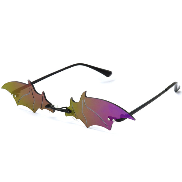 Frameless Bold Bat Sunglasses - Purple