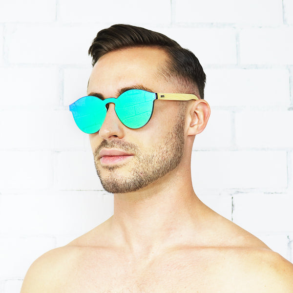 Green Bamboo Reflective Sunglasses - Rude Rainbow Gay Party Summer