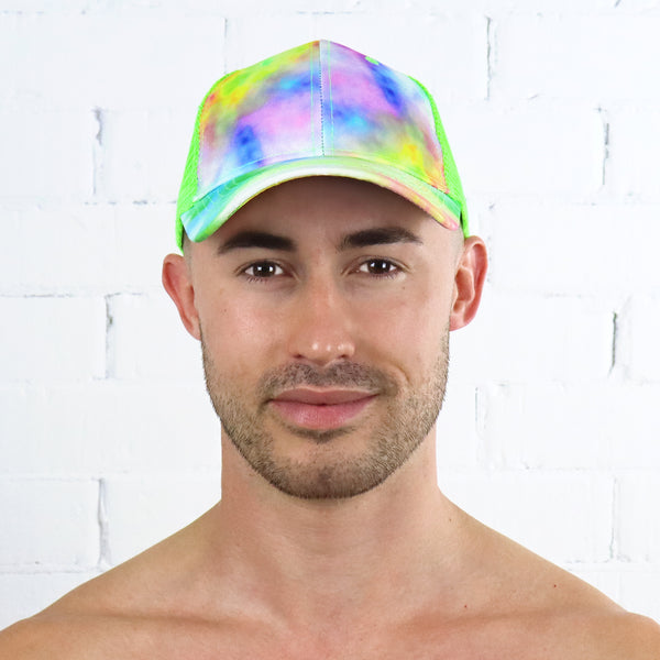 Green Rainbow Tie Dye Mesh Cap