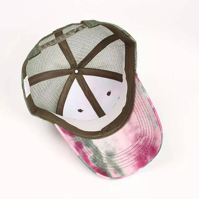 Pink Green Tie Dye Mesh Cap