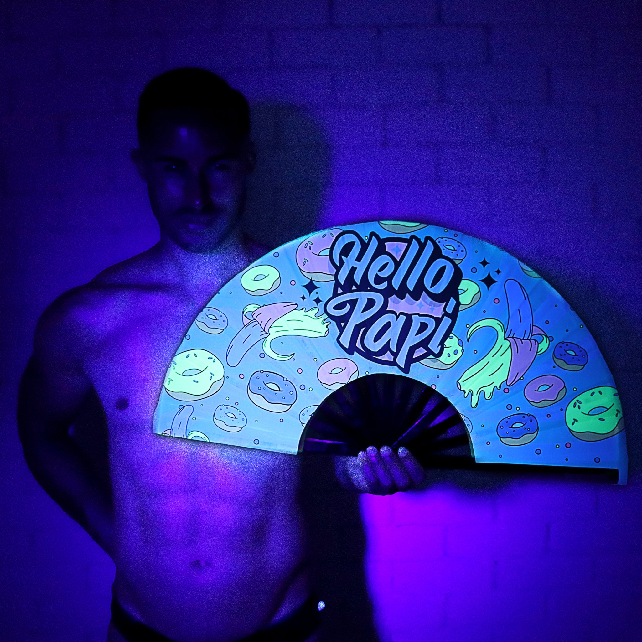 Hello Papi UV Party Fan - Rude Rainbow Gay Party Summer