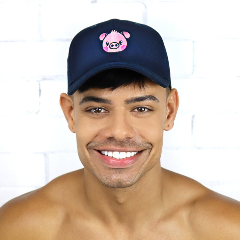 Navy Blue Pink Pig Cap - Rude Rainbow Gay Party Summer