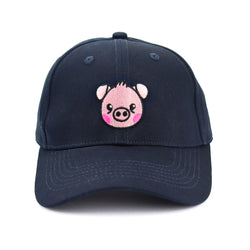 Navy Blue Pink Pig Cap