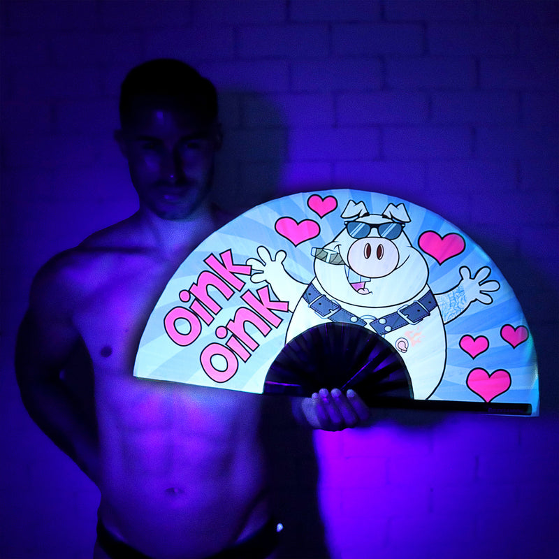 Oink Oink Piggy UV Party Fan - Rude Rainbow Gay Party Summer