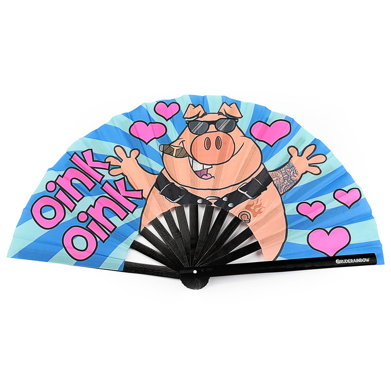 Oink Oink Piggy UV Party Fan - Rude Rainbow Gay Party Summer