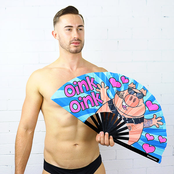Oink Oink Piggy UV Party Fan - Rude Rainbow Gay Party Summer