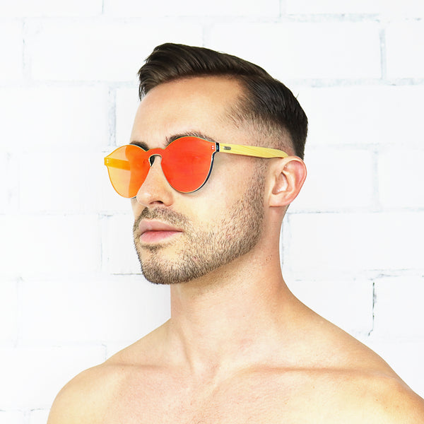 Orange Bamboo Reflective Sunglasses - Rude Rainbow Gay Party Summer