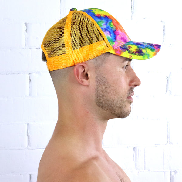 Orange Rainbow Tie Dye Mesh Cap