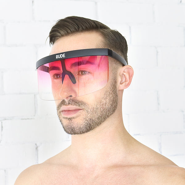 Pink Transparent Visor with Black Frames - Rude Rainbow Gay Party Summer