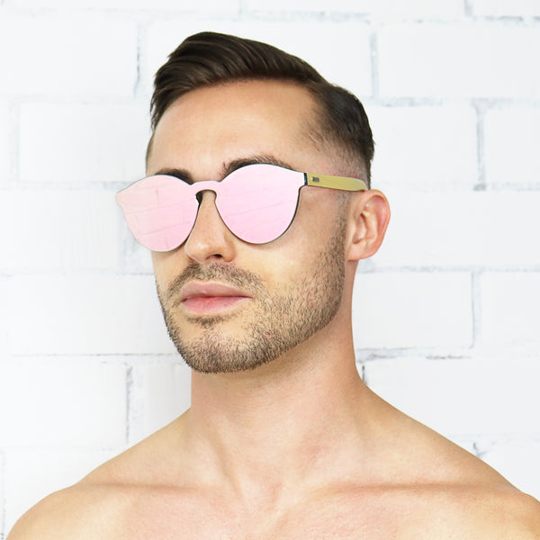 Pink Bamboo Reflective Sunglasses - Rude Rainbow Gay Party Summer