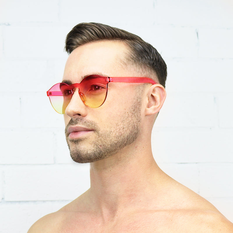 Pink and Yellow Two-tone Jelly Sunglasses - Rude Rainbow Gay Party Summer