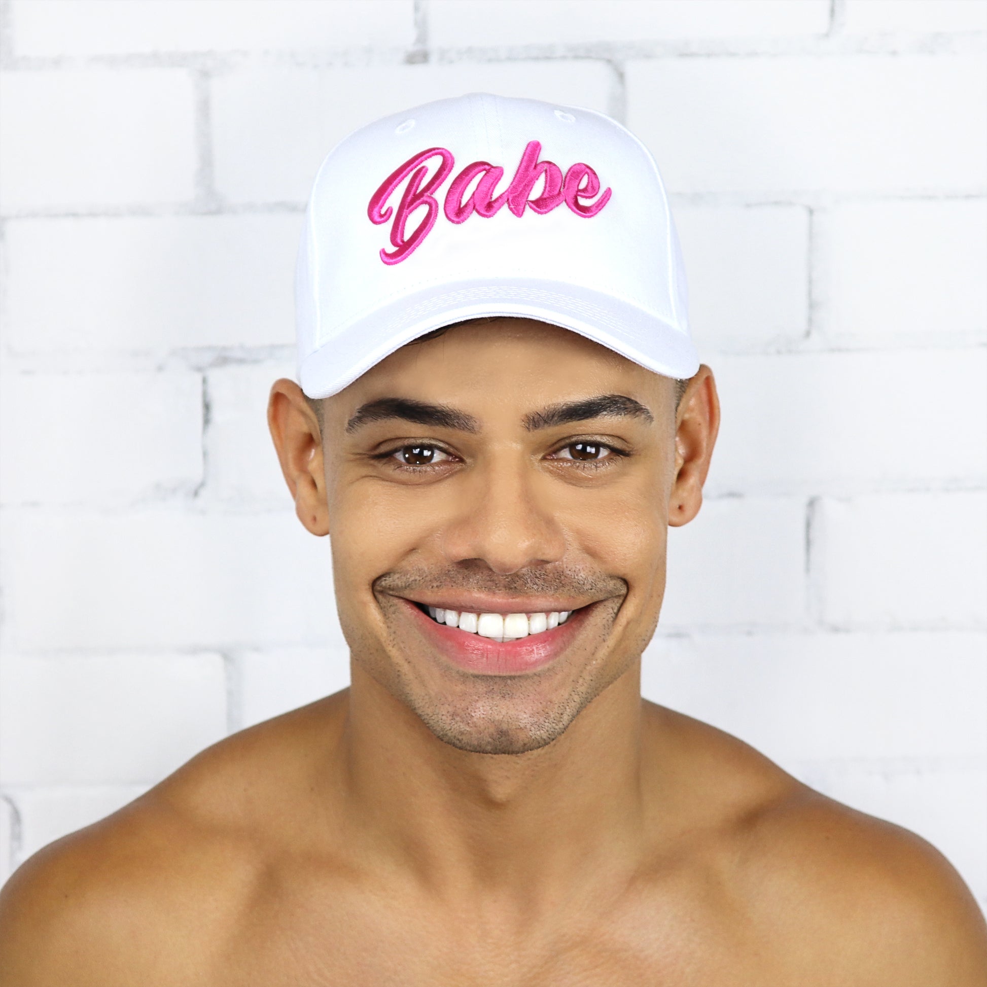 White and Pink Babe Cap - Rude Rainbow Gay Party Summer