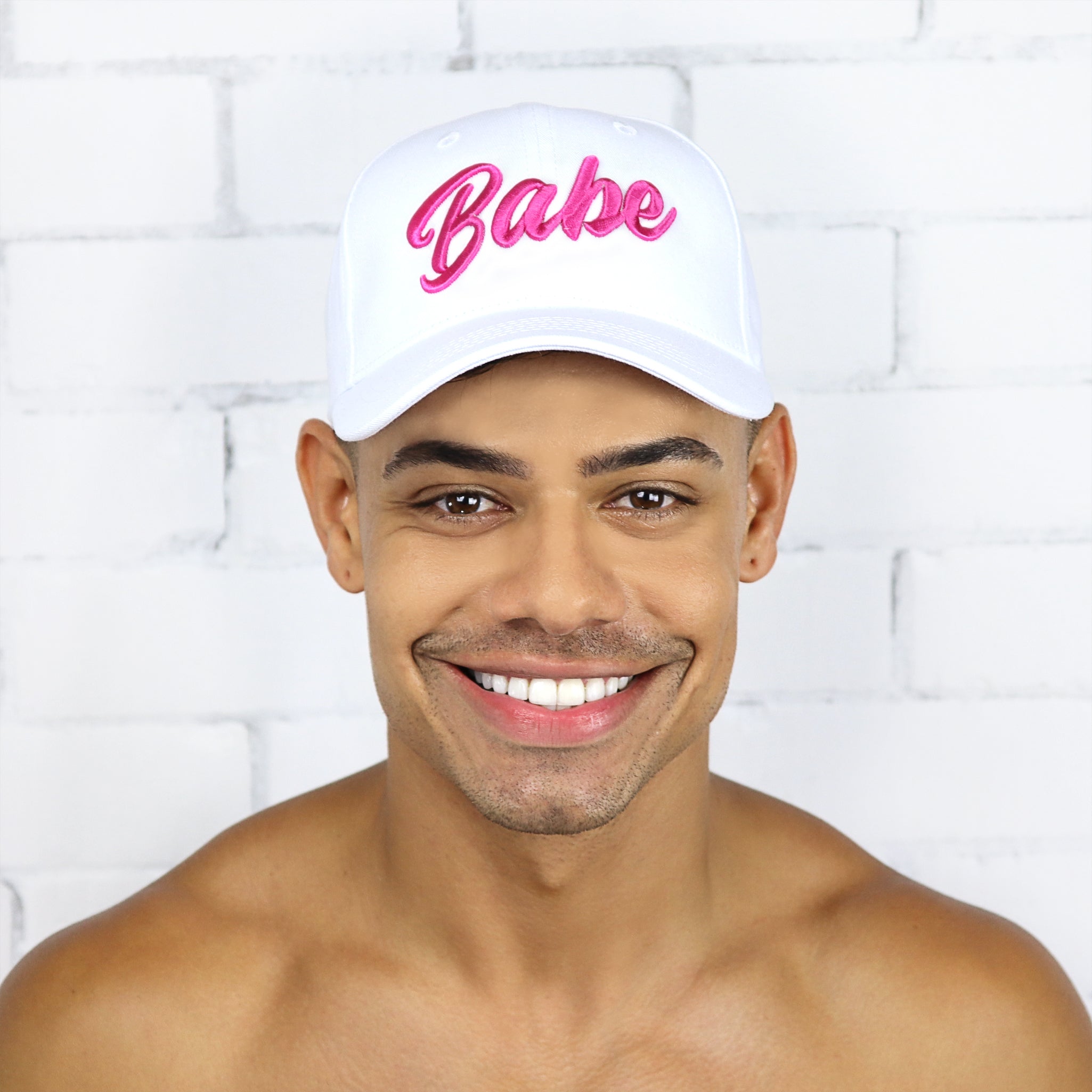White and Pink Babe Cap - Rude Rainbow Gay Party Summer