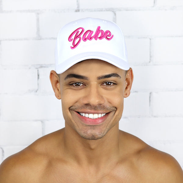 White and Pink Babe Cap - Rude Rainbow Gay Party Summer