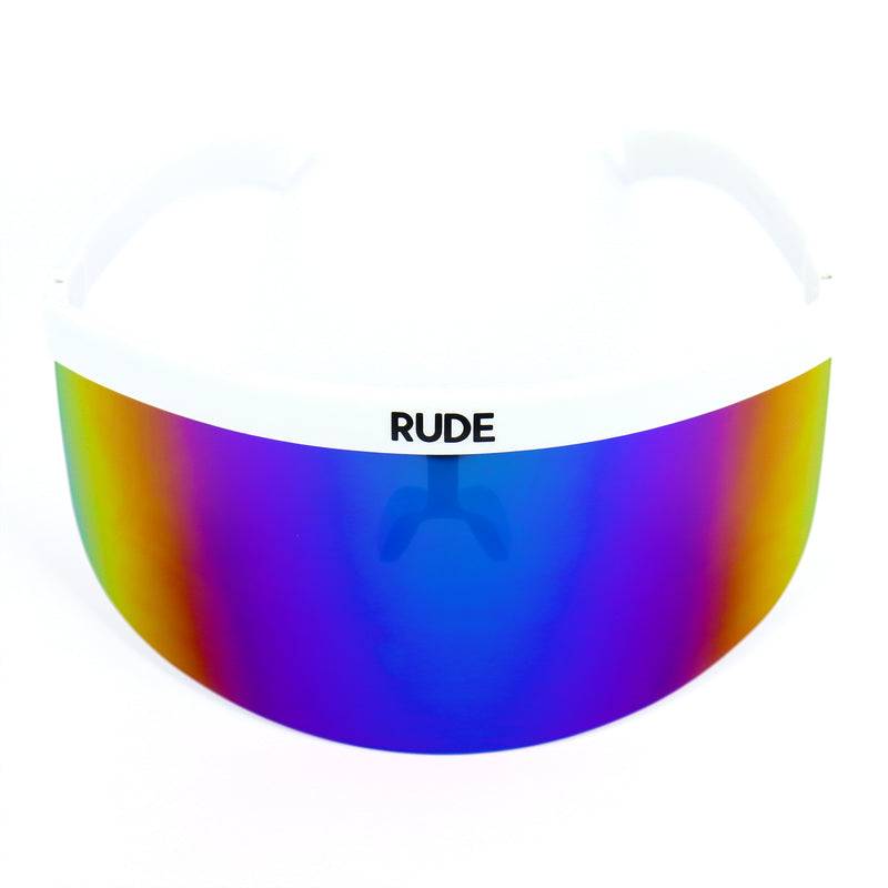 Rainbow Mirror Visor with White Frames - Rude Rainbow Gay Party Summer