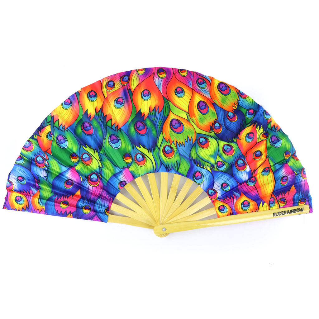 Rainbow Peacock UV Party Fan
