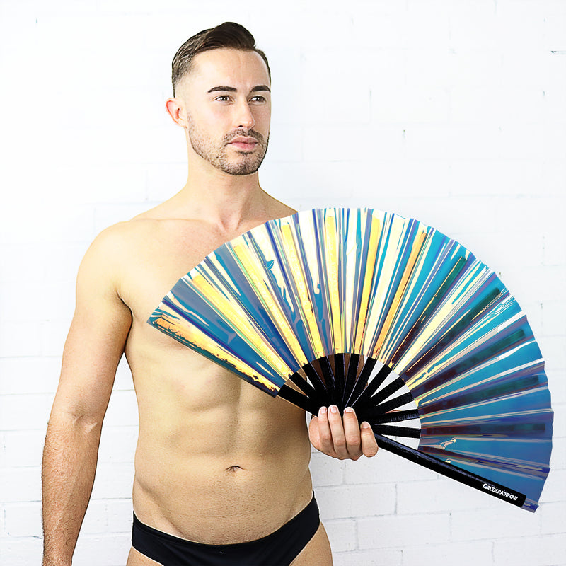 Reflective Blue Party Fan - Rude Rainbow Gay Party Summer