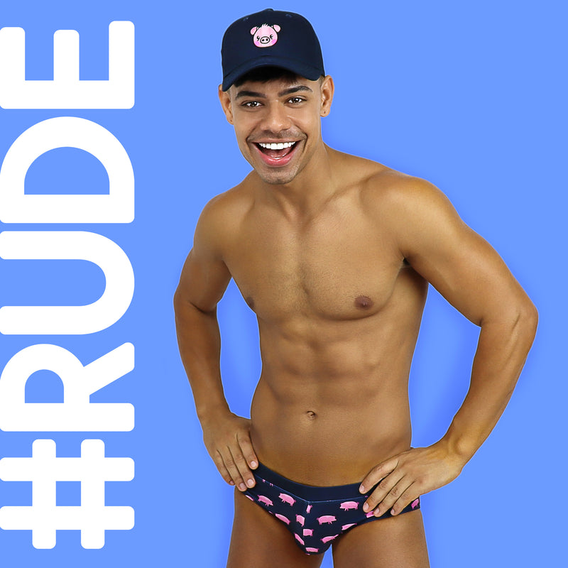 Navy Blue Pink Pig Cap - Rude Rainbow Gay Party Summer