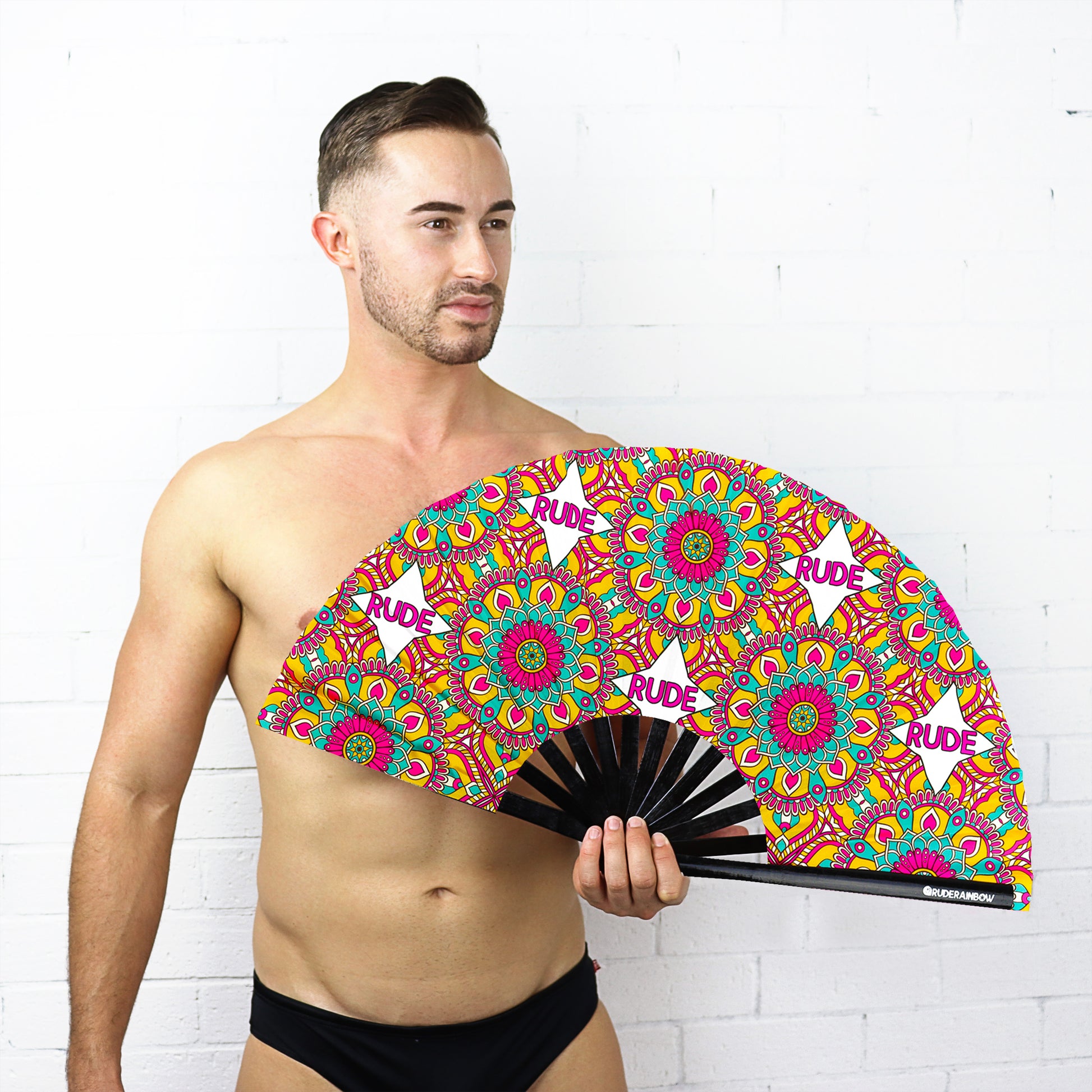 Rude Paisley UV Party Fan - Rude Rainbow Gay Party Summer