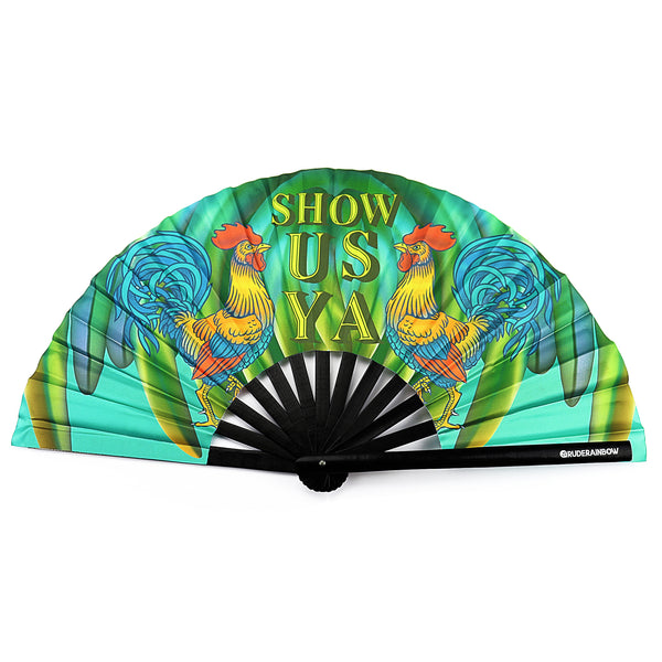 Show Us Ya Rooster UV Party Fan - Rude Rainbow Gay Party Summer