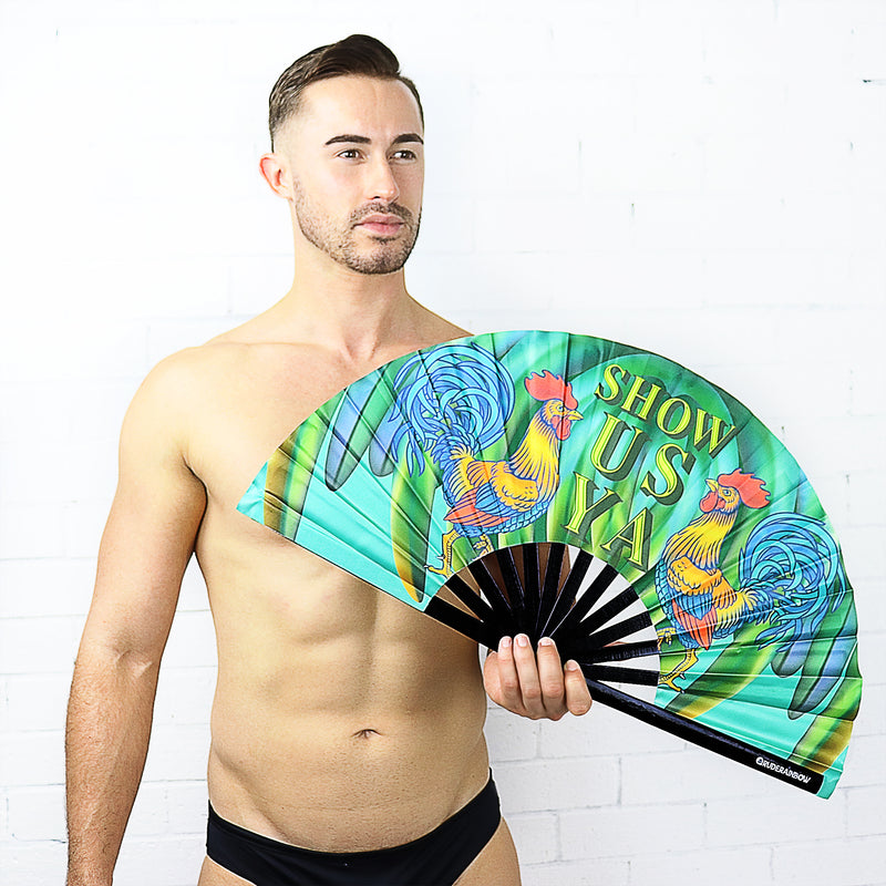 Show Us Ya Rooster UV Party Fan - Rude Rainbow Gay Party Summer