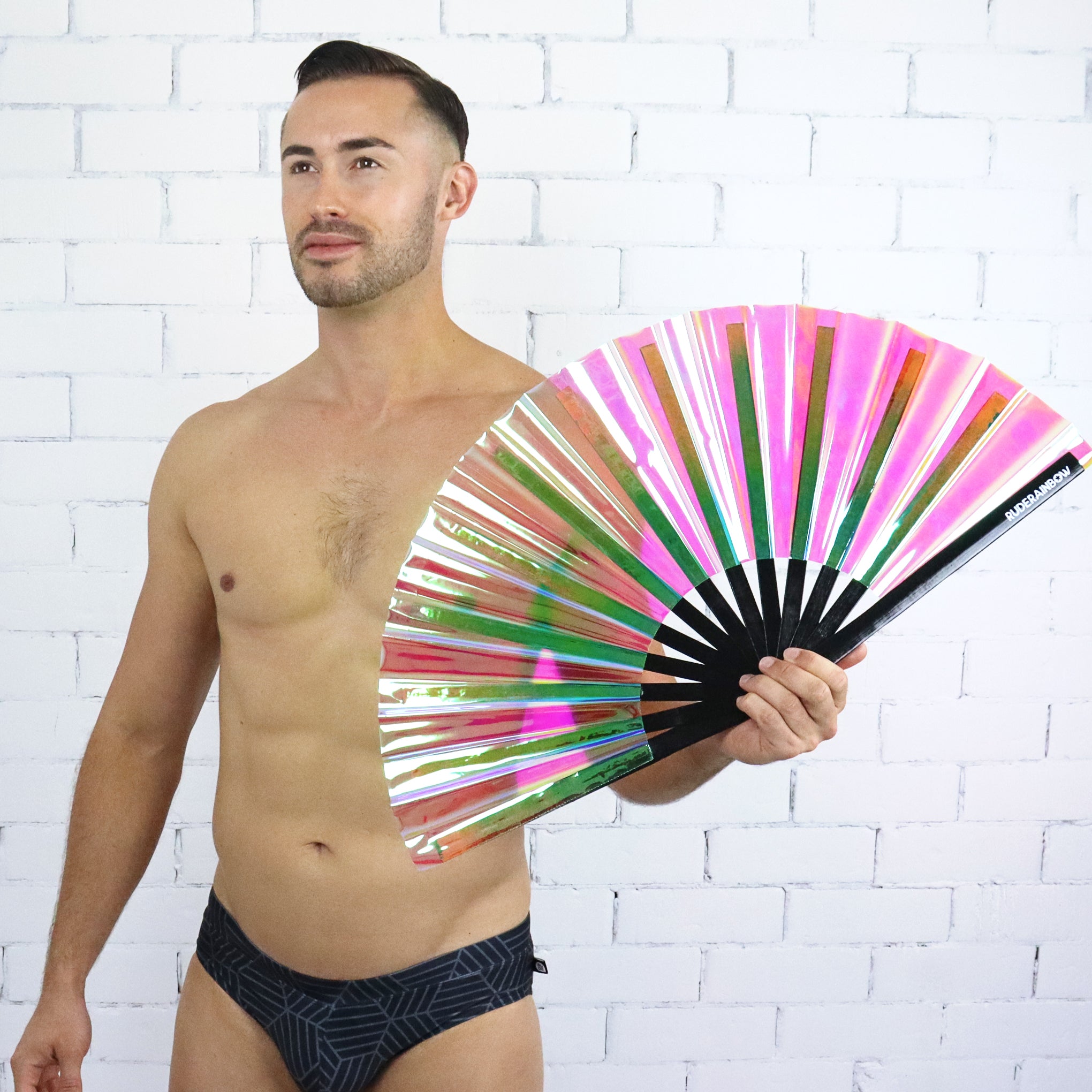 Iridescent PVC Party Fan - Blue/Pink